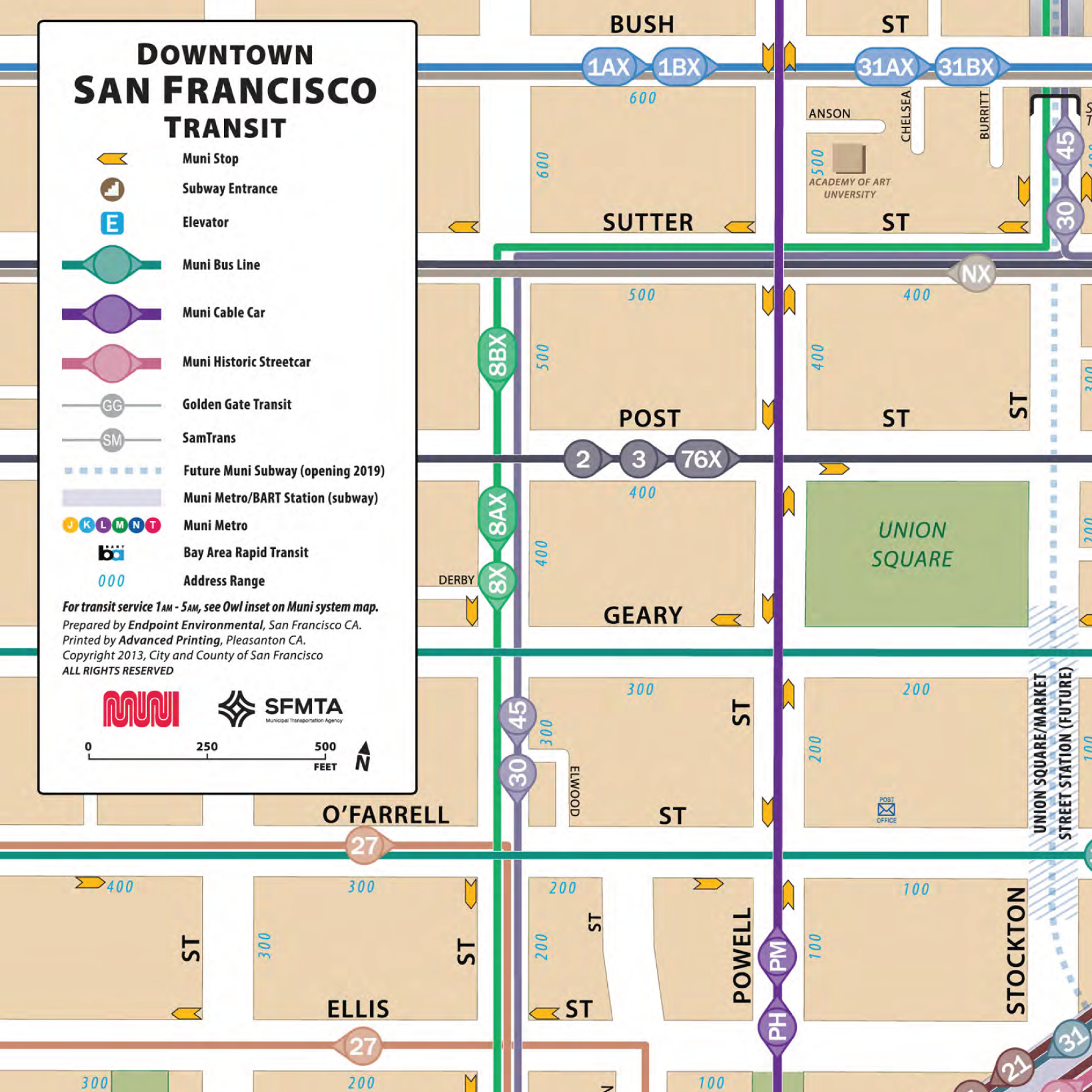 Sf Bus Map BG Cartography » Downtown San Francisco Transit